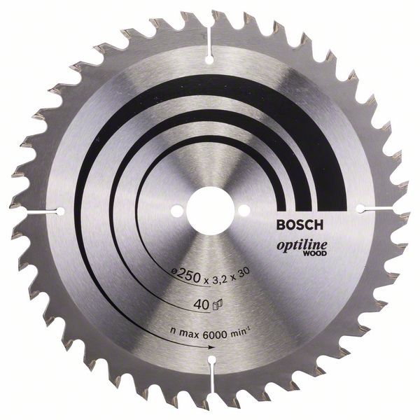Lame de scie Bosch OPTILINE WOOD; 250x3,2x30,0 mm; Z40; 15°