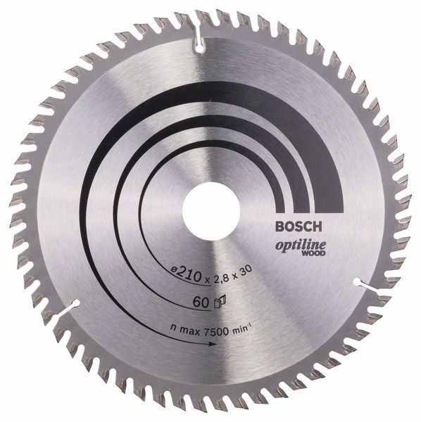 Lame de scie Bosch OPTILINE WOOD; 210x2,8x30,0 mm; Z60; 15°