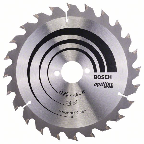 Lame de scie Bosch OPTILINE WOOD; 190x2,6x30,0 mm; Z24; 15°