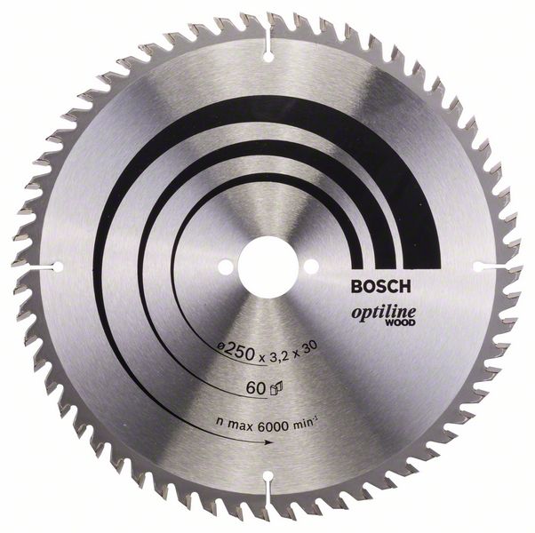 Lame de scie Bosch OPTILINE WOOD; 250x3,2x30,0 mm; Z60; 15°