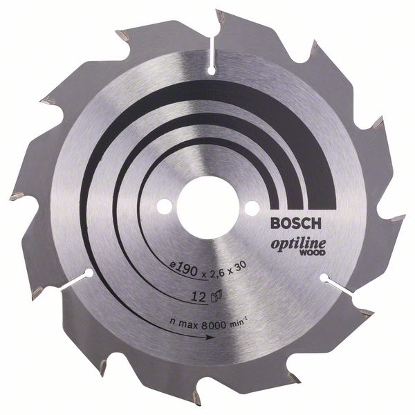 Lame de scie Bosch OPTILINE WOOD; 190x2,6x30,0 mm; Z12; 15°