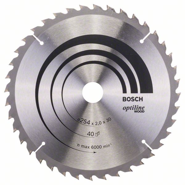 Lame de scie Bosch OPTILINE WOOD; 254x2x30,0 mm; Z40; 10°