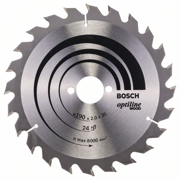 Lame de scie Bosch OPTILINE WOOD; 190x2x30,0 mm; Z24; 15°