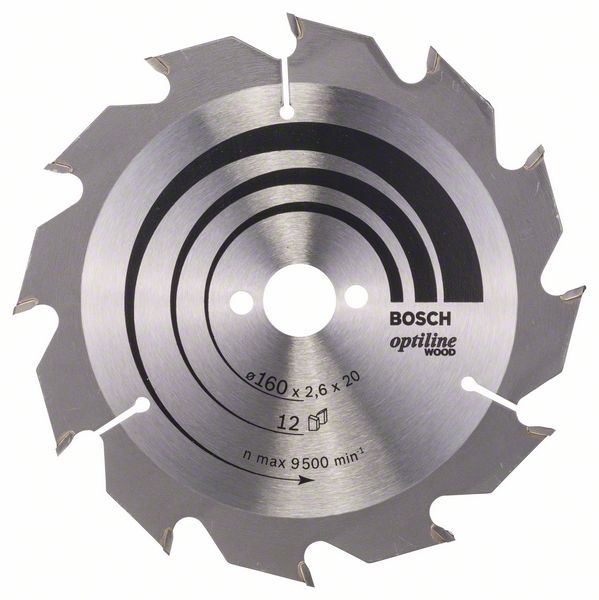 Lame de scie Bosch OPTILINE WOOD; 160x2,6x20,0 mm; Z12; 15°