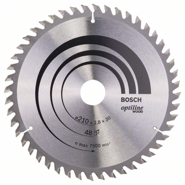 Lame de scie Bosch OPTILINE WOOD; 210x2,8x30,0 mm; Z48; 15°