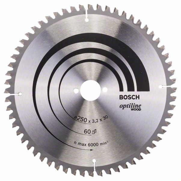 Lame de scie Bosch OPTILINE WOOD; 250x3,2x30,0 mm; Z60; -5°