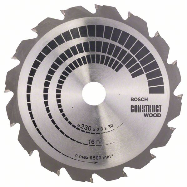 Lame de scie Bosch CONSTRUCT WOOD; 230x2,8x30,0 mm; Z16; 12°