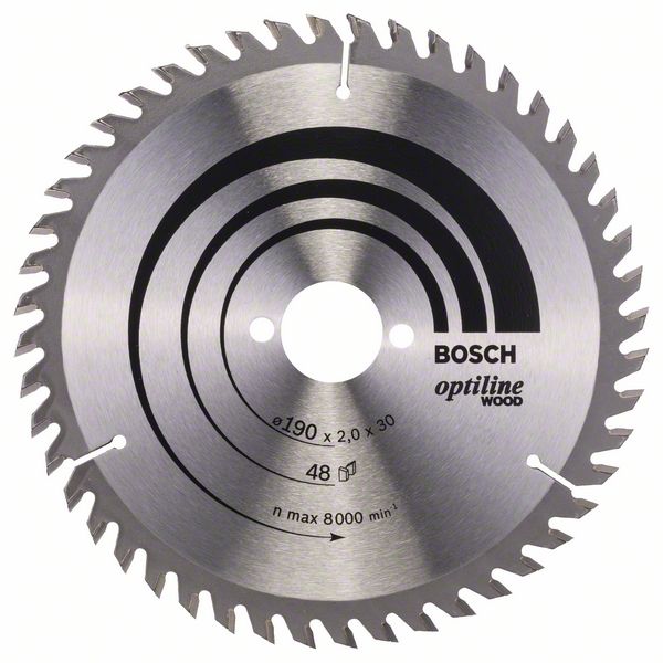 Lame de scie Bosch OPTILINE WOOD; 190x2x30,0 mm; Z48; 15°