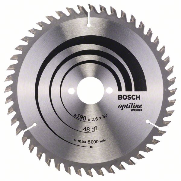 Lame de scie Bosch OPTILINE WOOD; 190x2,6x30,0 mm; Z48; 15°