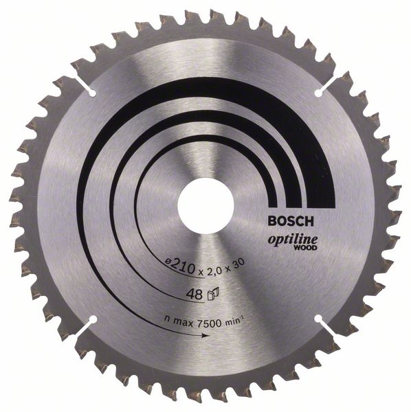 Lame de scie Bosch OPTILINE WOOD; 210x2x30,0 mm; Z48; 15°