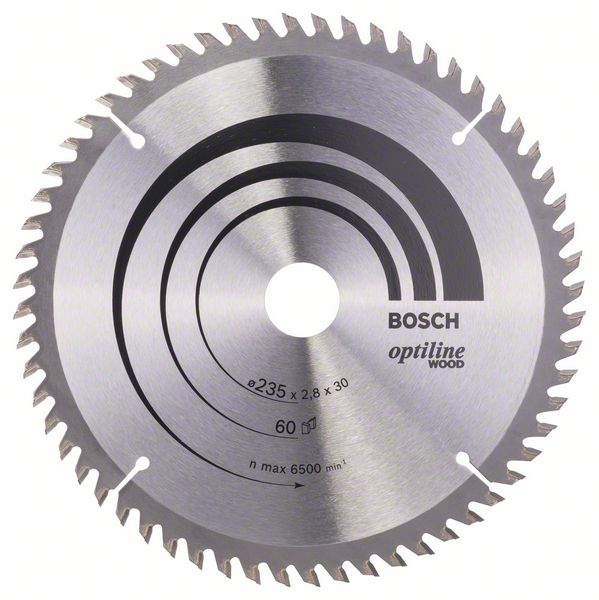 Lame de scie Bosch OPTILINE WOOD; 235x2,8x30,0 mm; Z60; 15°