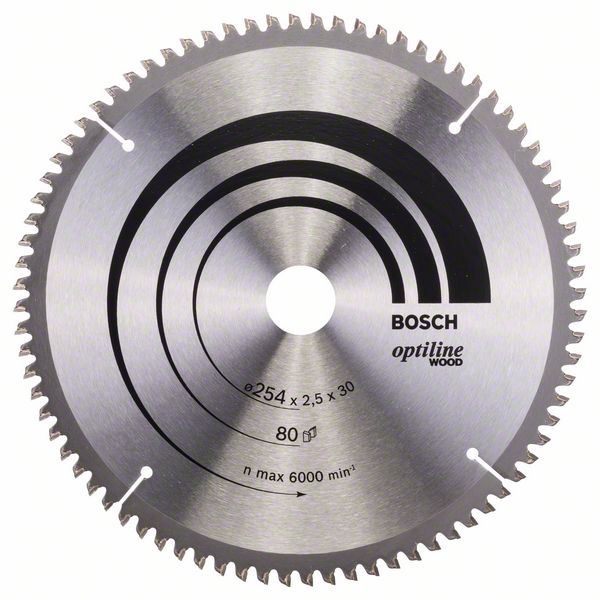 Lame de scie Bosch OPTILINE WOOD; 254x2,5x30,0 mm; Z80; 15°