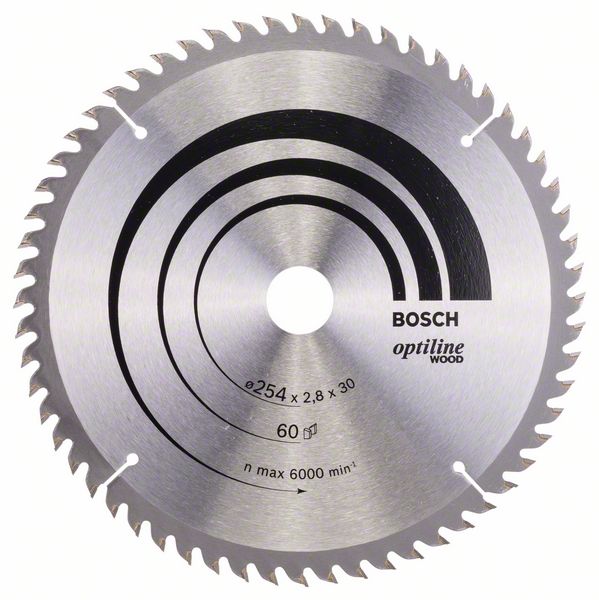 Lame de scie Bosch OPTILINE WOOD; 254x2,8x30,0 mm; Z60; -5°