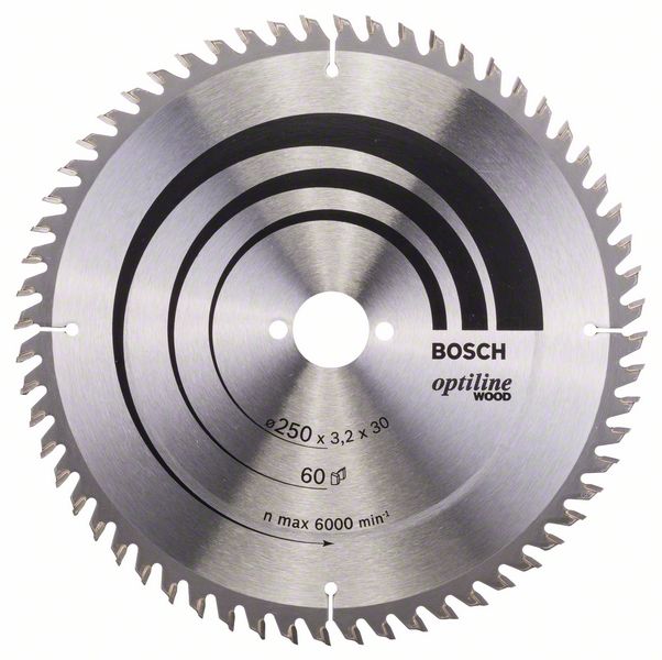 Lame de scie Bosch OPTILINE WOOD; 250x3,2x30,0 mm; Z60; 10°