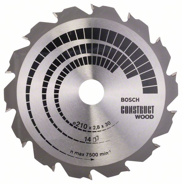 Lame de scie Bosch CONSTRUCT WOOD; 210x2,8x30,0 mm; Z14; 12°