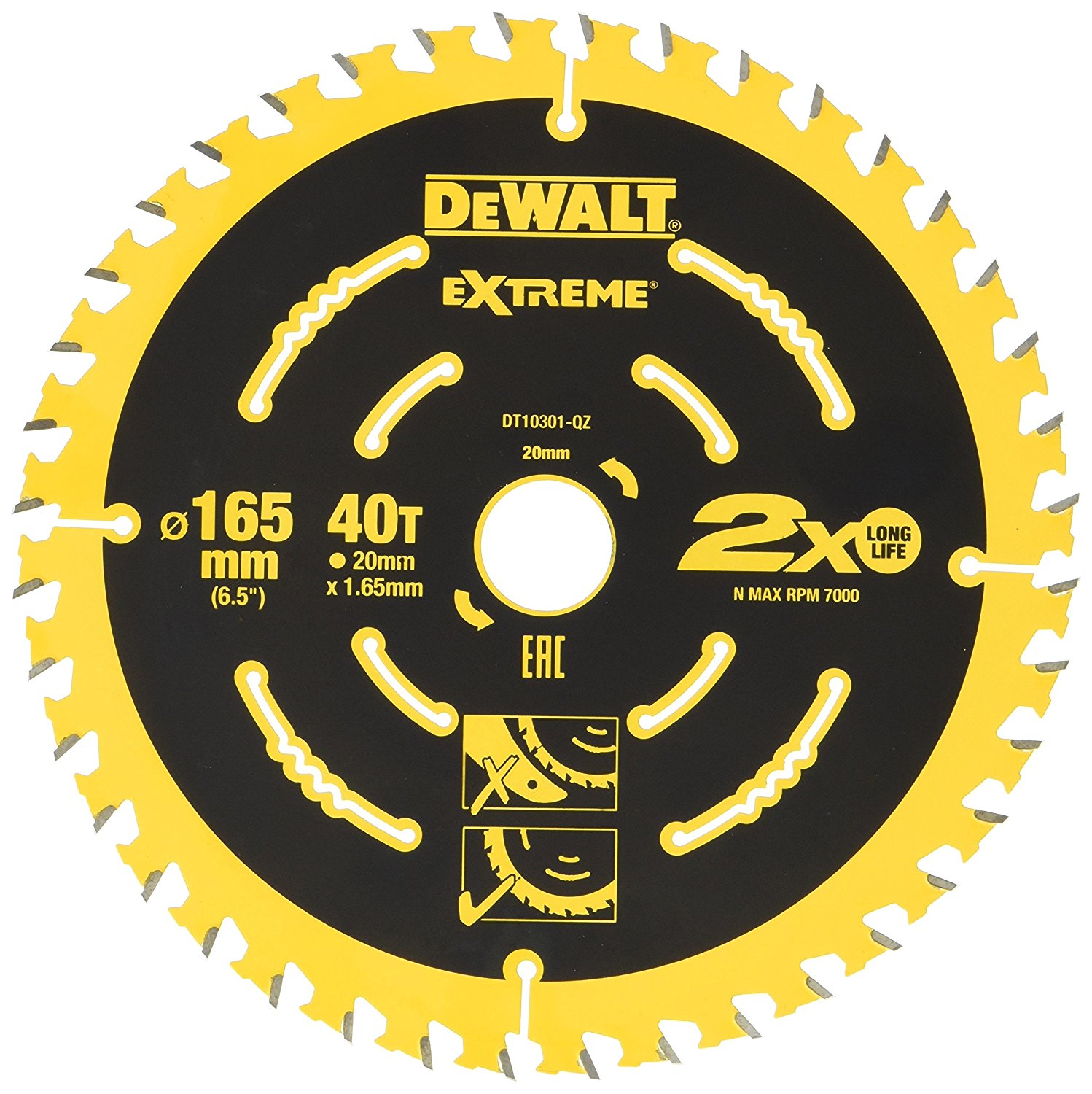 Lame de scie DeWalt; 165x1,65x20,0 mm; Z40; 18°