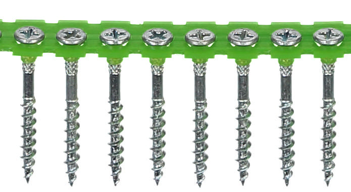 Vis en bande pour copeaux de bois, zinguées brillantes, pour profils en bois Essve...