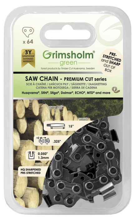 Chaîne de scie Grimsholm Premium Cut; 15''; 38 cm; .325; 64; 1,3 mm
