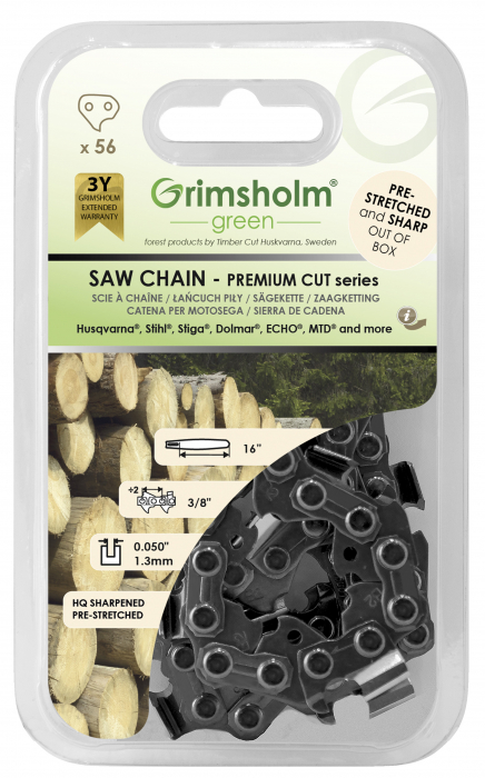 Chaîne de scie Grimsholm Premium Cut; 16''; 40 cm; 3/8''; 56; 1,3 mm