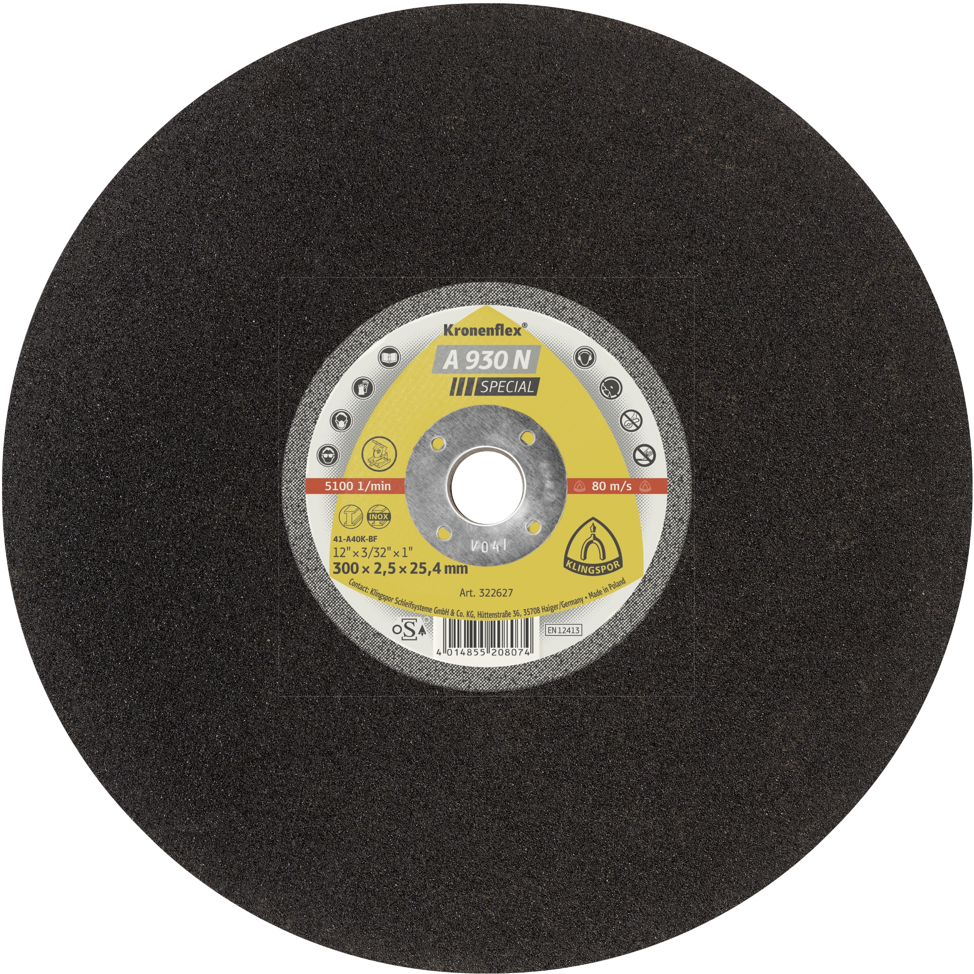 Disque abrasif Klingspor A 930 N Special; 300x2,5 mm; 10 unités