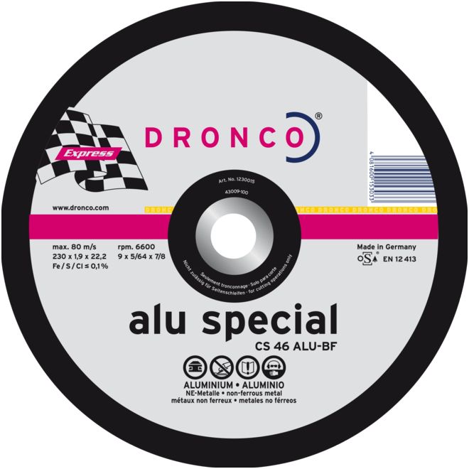 Disque abrasif Dronco SPECIAL CS 46 ALU; 230x1,9x22,23 mm; 1 unités