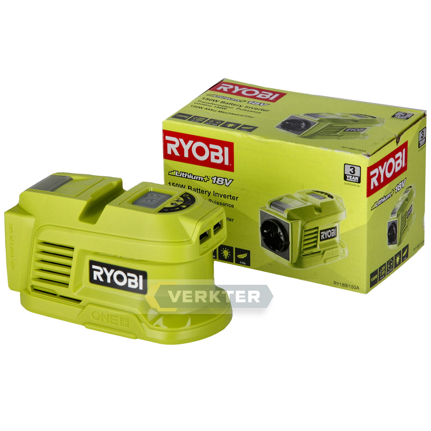Adaptateur de batterie Ryobi RY18BI150A-0; 230 V -> USB (x2); Pour charger les batteries...