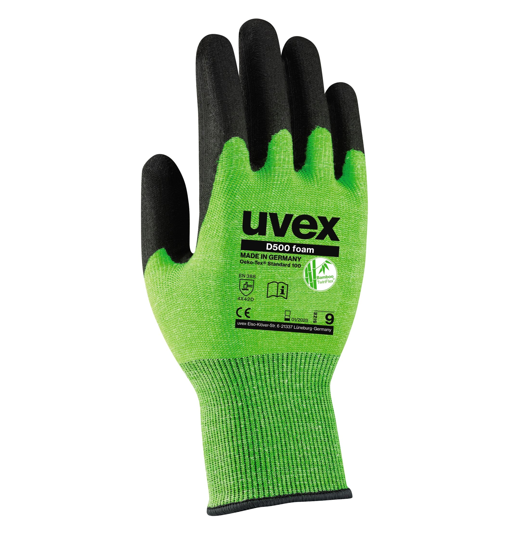 Gants Uvex D500; D/5; HPE; 9 Taille; vert