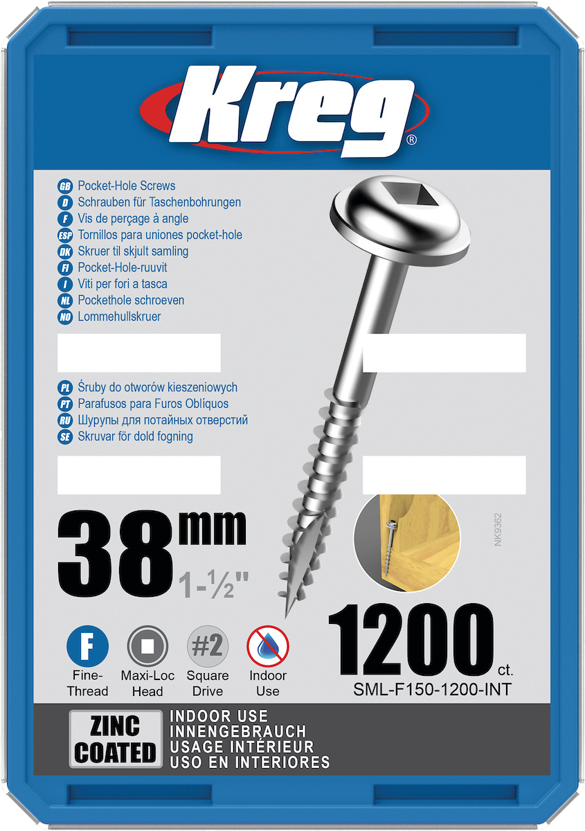 Vis à bois Kreg SML-F150; Maxi-Loc; 1,50''; 38 mm; 1200 pcs.; fil fin