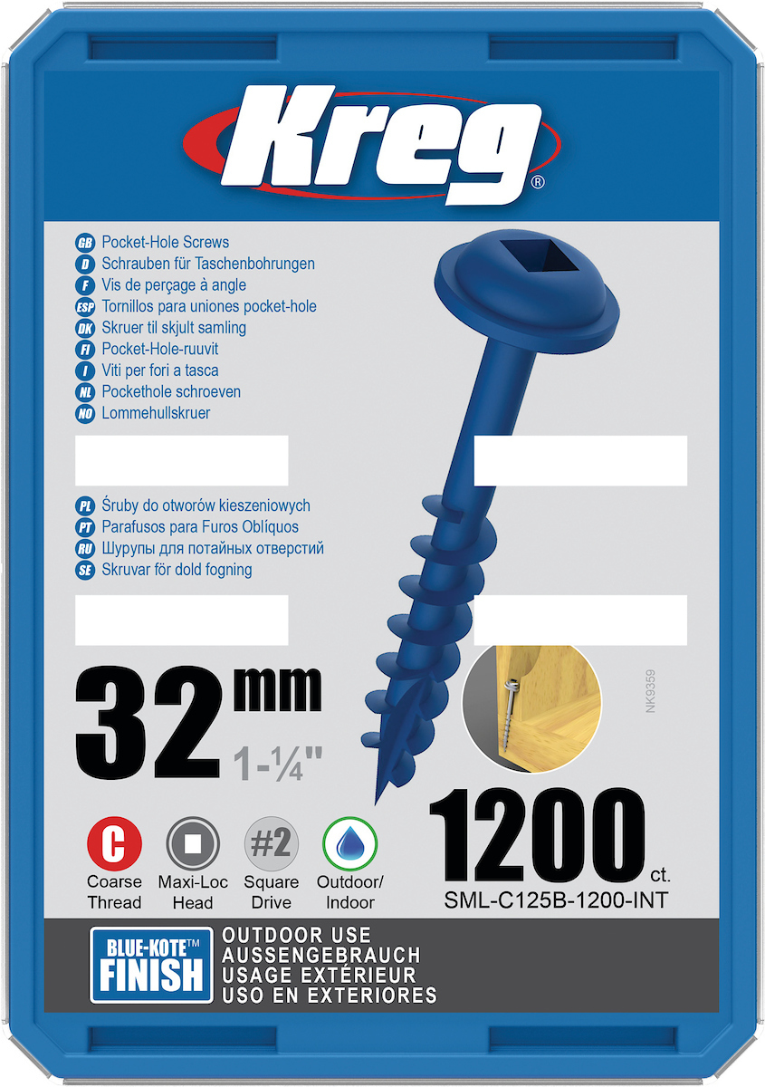Vis à bois Kreg SML-C125B; Maxi-Loc; 1,25''; 32 mm; 1200 pcs.; bleu
