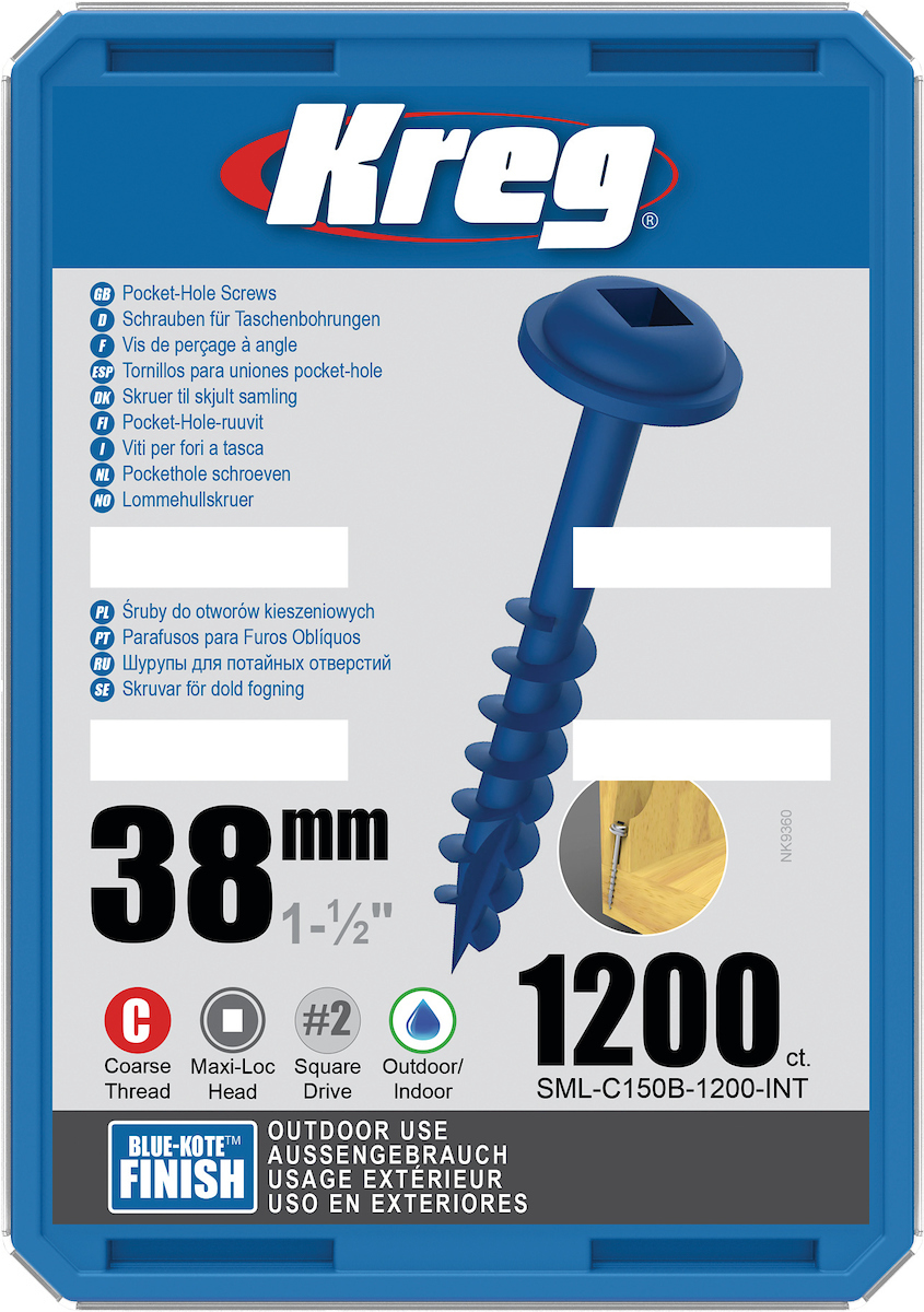 Vis à bois Kreg SML-C150B; Maxi-Loc; 1,50''; 38 mm; 1200 pcs.; bleu