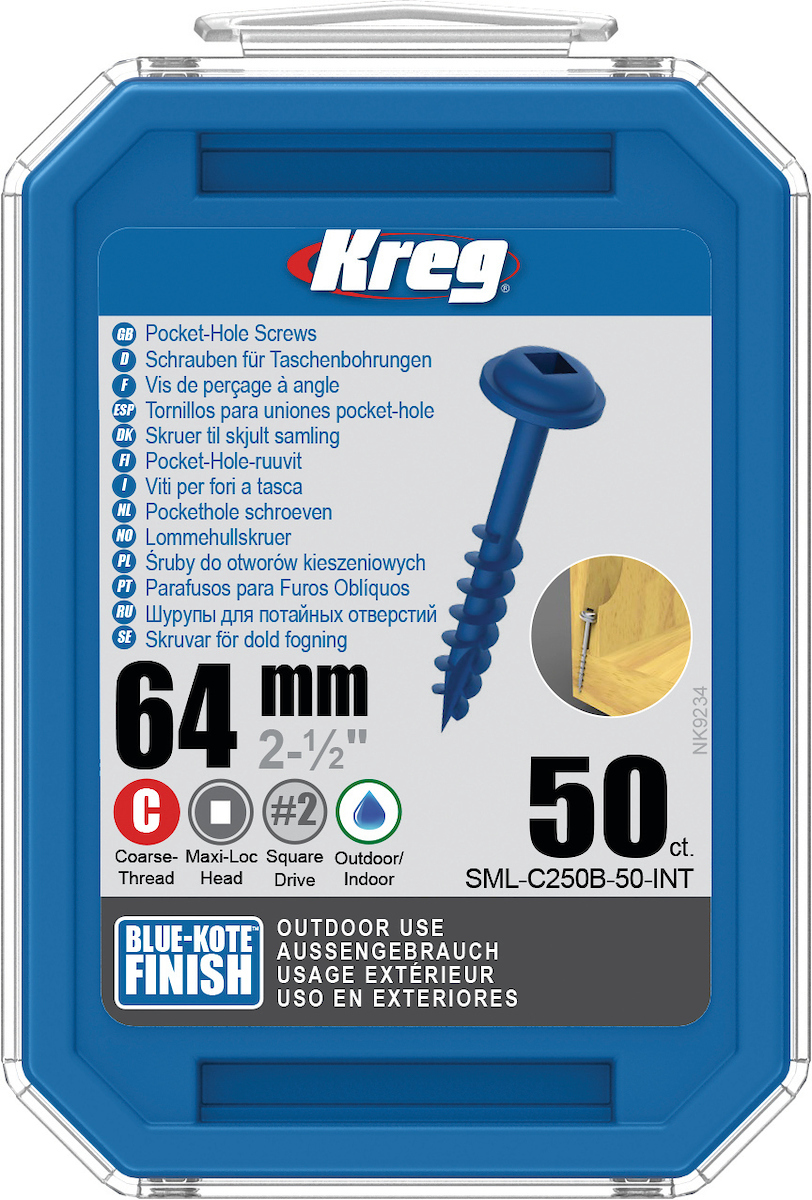 Vis à bois Kreg SML-C250B; Maxi-Loc; 2,50''; 64 mm; 50 pcs.; bleu