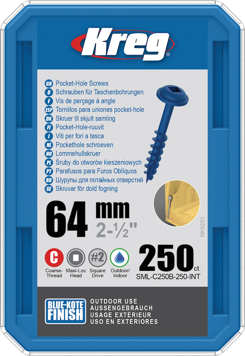Vis à bois Kreg SML-C250B; Maxi-Loc; 2,50''; 64 mm; 250 pcs.; bleu