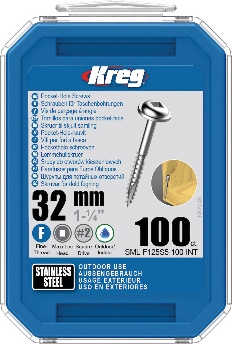 Vis à bois Kreg SML-F125S5; Maxi-Loc; 1,25''; 32 mm; 100 pcs.; acier inoxydable; fil fin