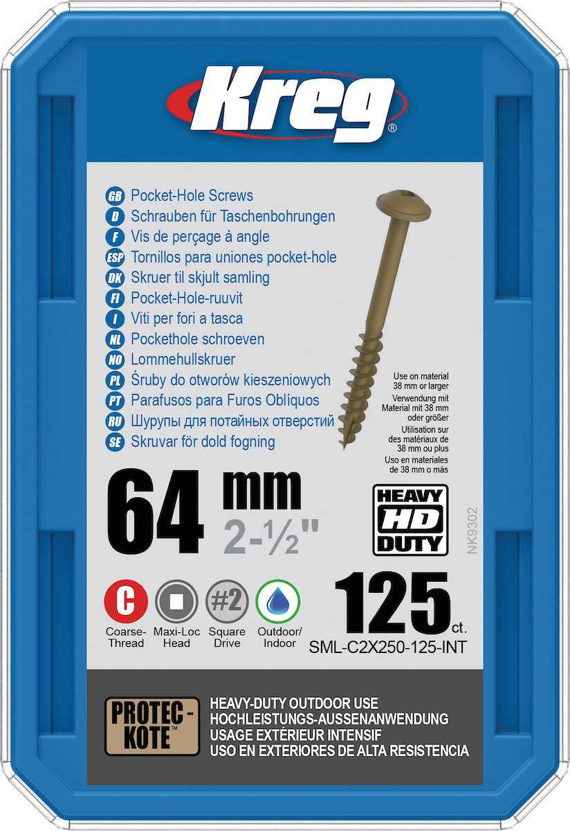 Vis à bois Kreg SML-C2X250; Maxi-Loc; 2,50''; 64 mm; 125 unités