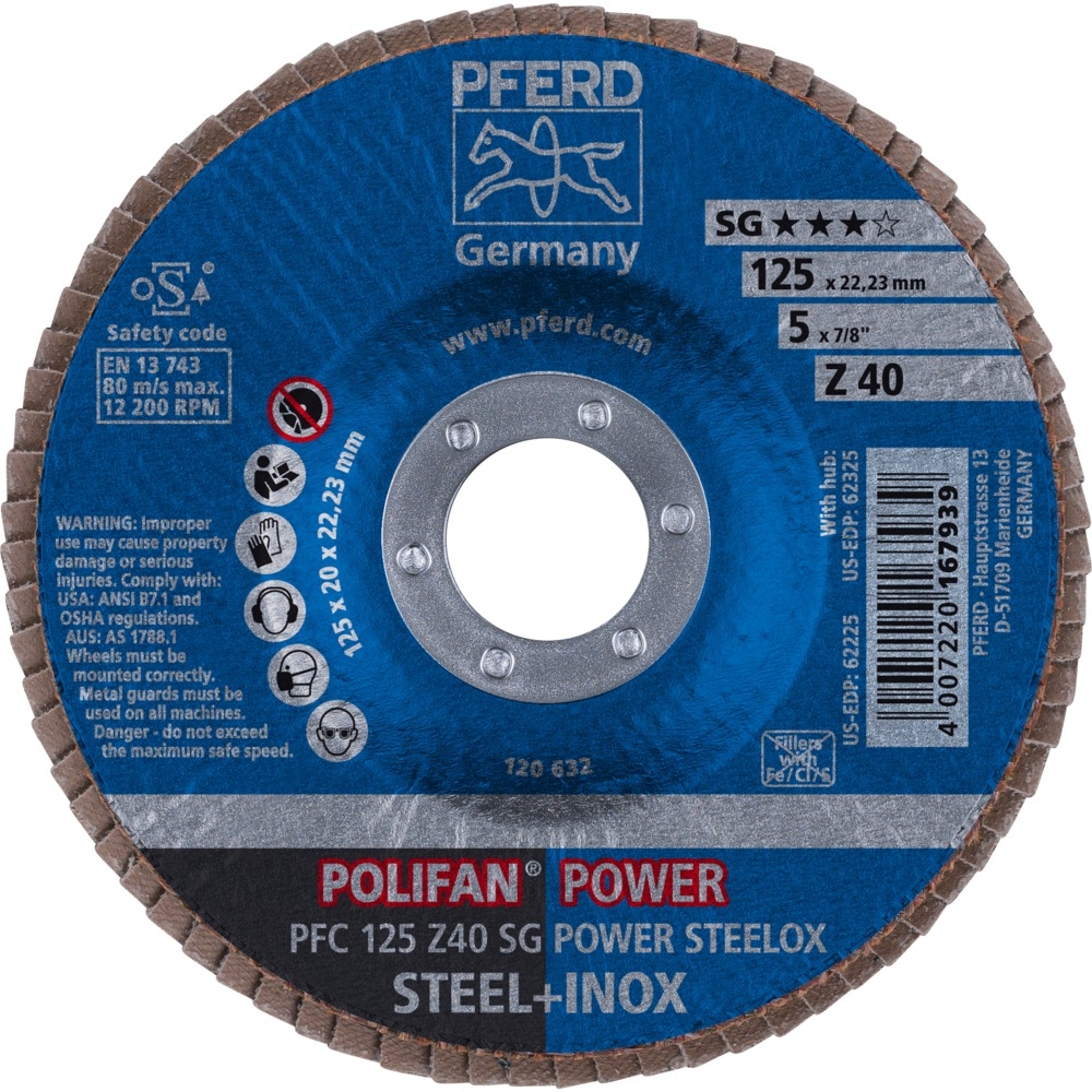 Meule-éventail Pferd SG POWER STEELOX PFC; 125 mm; Z120