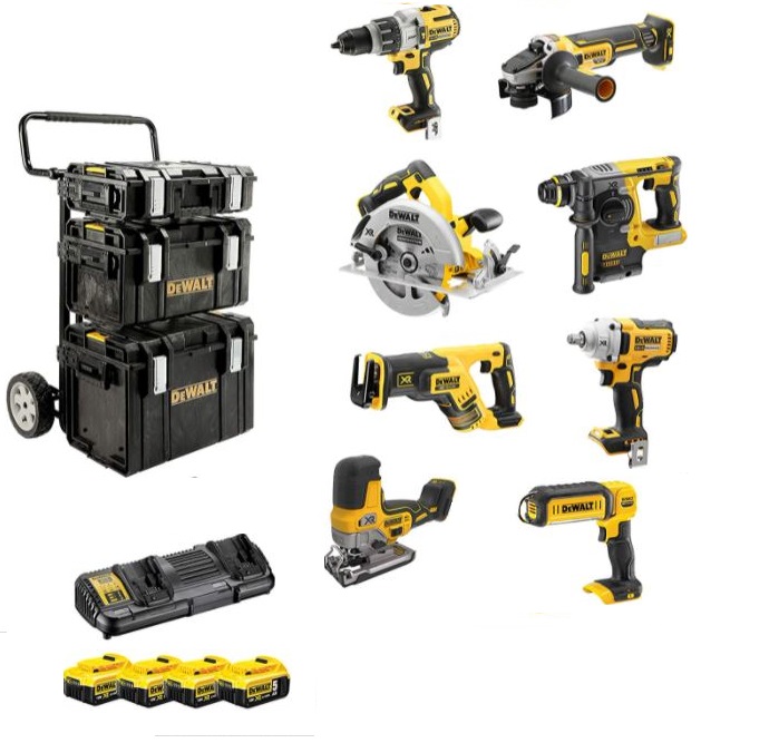 Ensemble d'outils DeWalt DCK856P4 (DCD996+DCF894+DCH273+DCG405+DCS367+DCS335+DCS570+DCL050); 18 V; 4x5,0 Ah accu.