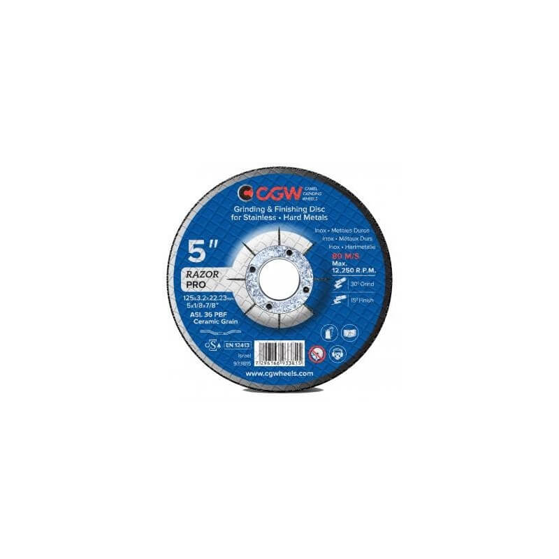 Disque de ponçage pour métal CGW Razor; 125x3,2x22,23 mm; ASL 36 TBF