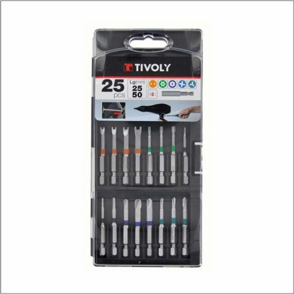Jeu d'accessoires de tournevis Tivoly 11501570039; 25 mm/50 mm; 24 pcs + Support magnétique