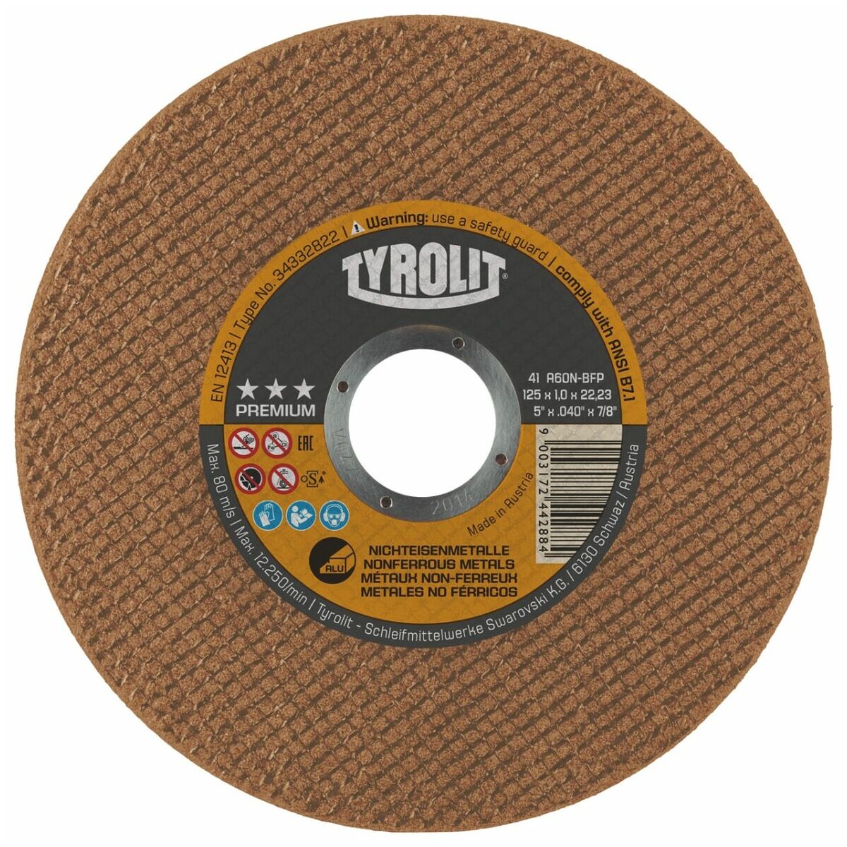 Lame de scie pour aluminium Tyrolit 34332824; 41F; 125x1,6x22,23 mm; A46N-BFP