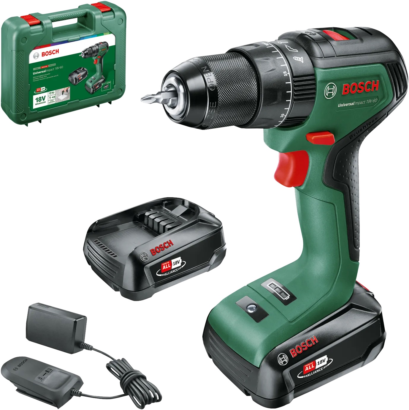 Perceuse à percussion sans fil Bosch UniversalImpact 18V-60; 18 V; 2x2,0 Ah accu.