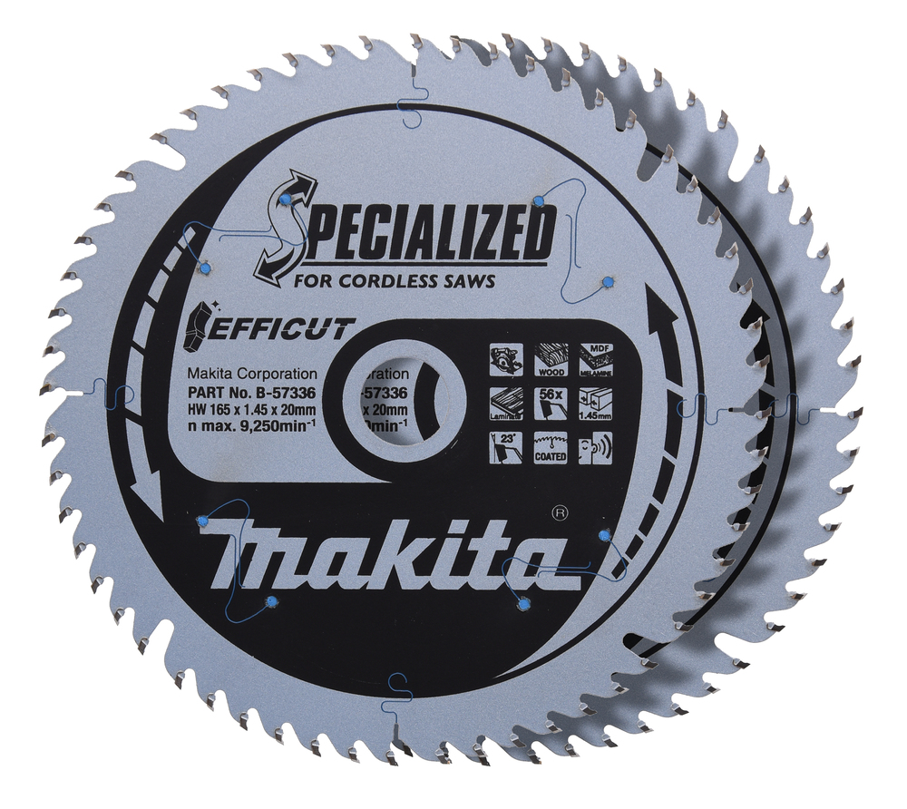 Scie circulaire Makita B-57336-2; 165x1,45x20 mm; Z56; 23°; 2 unités