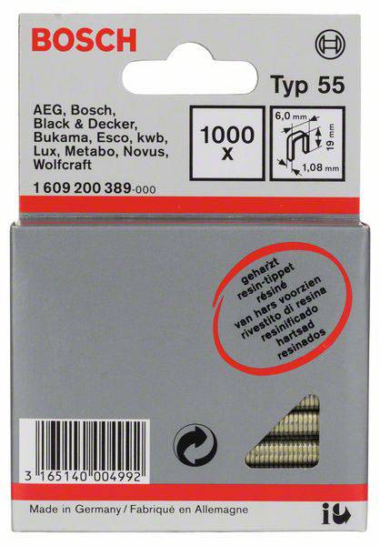 Agrafes Bosch 1609200389; 6x19 mm; 1000 pcs .; TYPE 55; acier