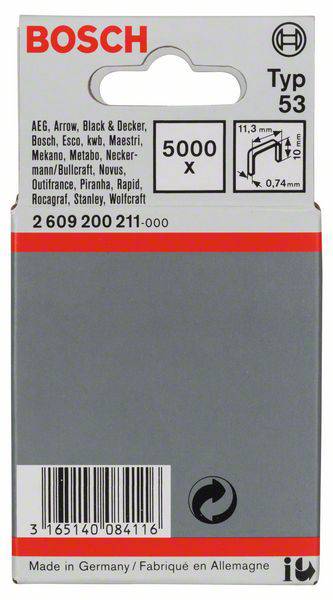 Agrafes Bosch 2609200211; 11,4x10 mm; 5000 pcs .; TYP 53