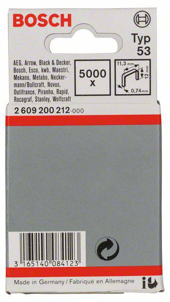 Agrafes Bosch 2609200212; 11,4x12 mm; 5000 pcs .; TYP 53