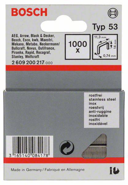 Agrafes Bosch 2609200217; 11,4x14 mm; 1000 pcs .; TYP 53