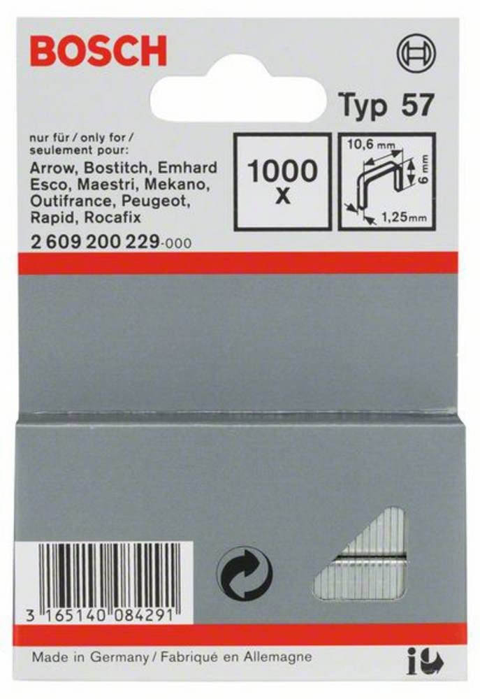 Agrafes Bosch 2609200229; 10,6x6,0 mm; 1000 pcs .; TYPE 55