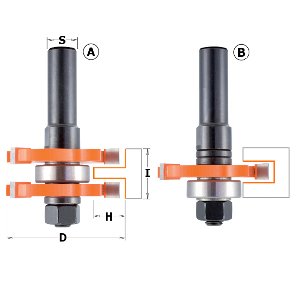 Coffret de forêts pour le bois CMT tongue & groove; 12 mm; profile A+B; 2 les pièces