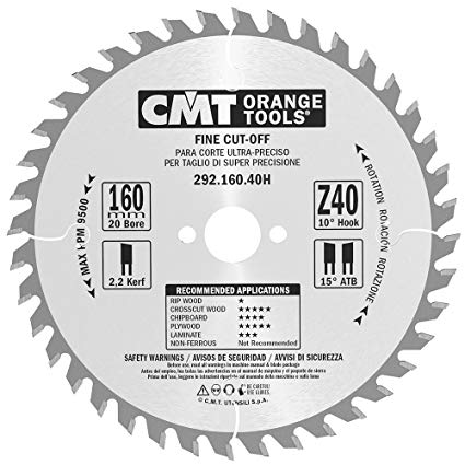 Lame de scie CMT 292; 160x2.2x20; Z40; 10°