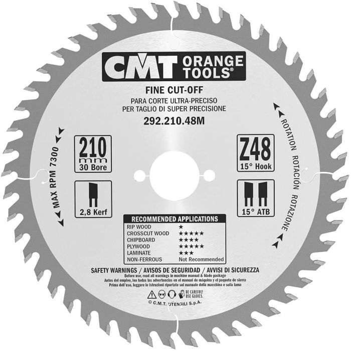 Lame de scie CMT 292; 210x2,8x30; Z48; 15°