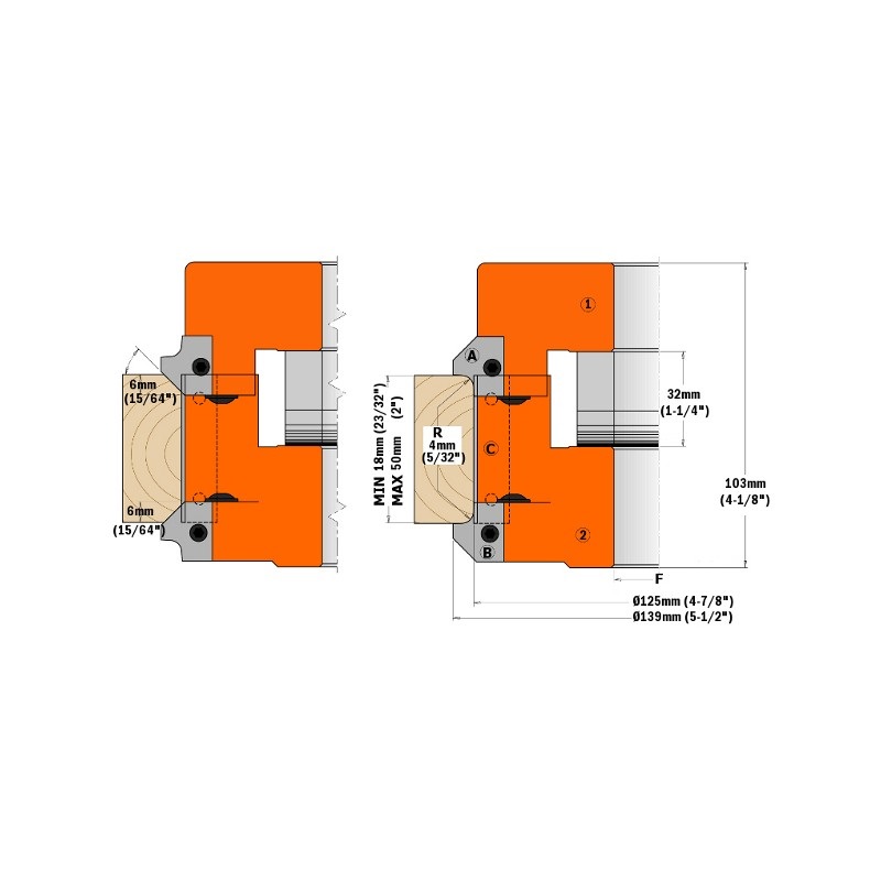 Couteaux profilés pour têtes de coupe CMT 695.005.A6; 2 unités